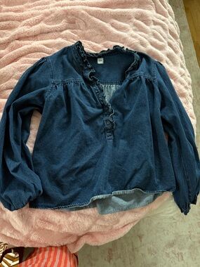 GAP Dark Blue Ruffled Denim Blouse